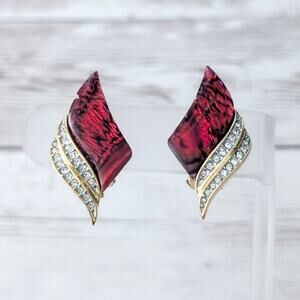 Vintage Bulter Clip On Earrings Red & Gold Tone - Fair Condition